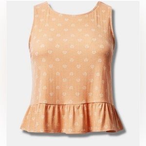 NWT Torrid cropped sleeveless top, peach gauze w/ruffle, sz 1X.